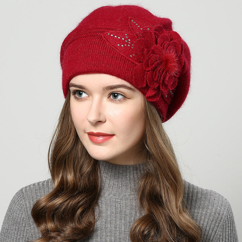 Autumn Winter All-match Rabbit Fur Knitted Woolen Cap Women