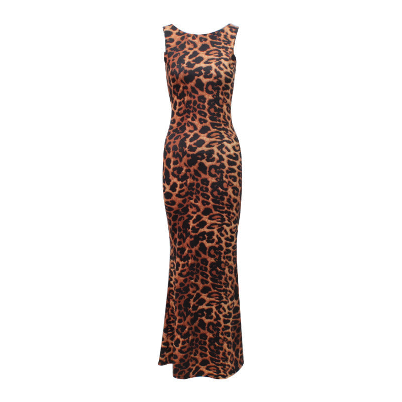 Fashion Leopard Print Backless Slim Fit Dress