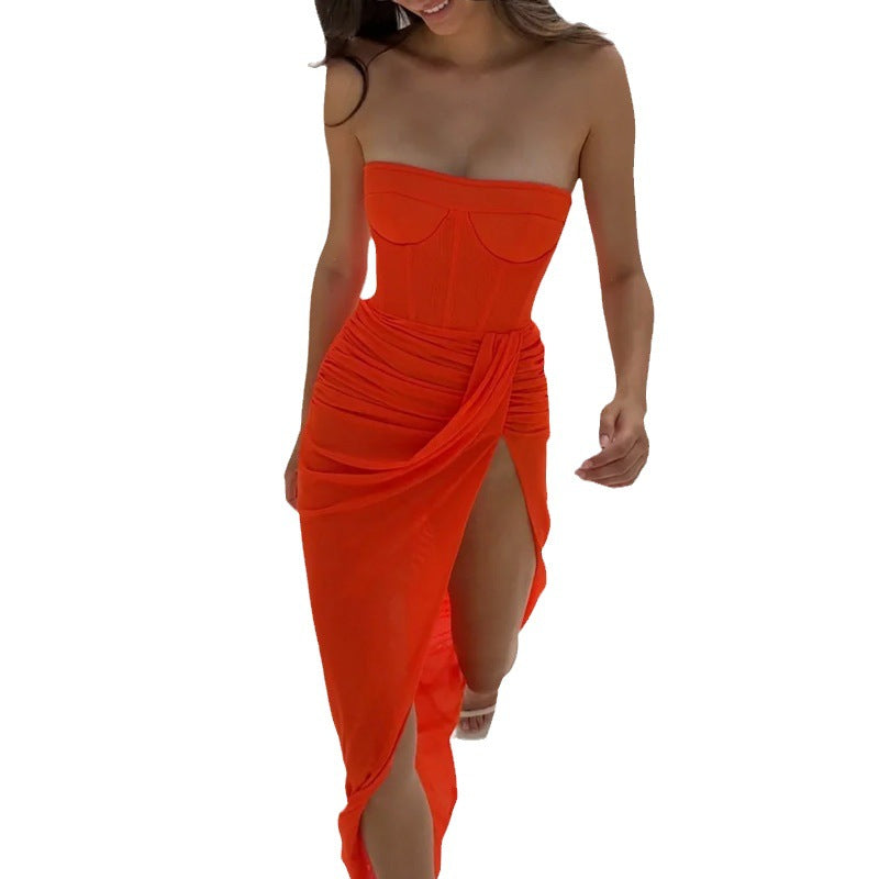 Sleeveless Waist Slit Solid Color Dress