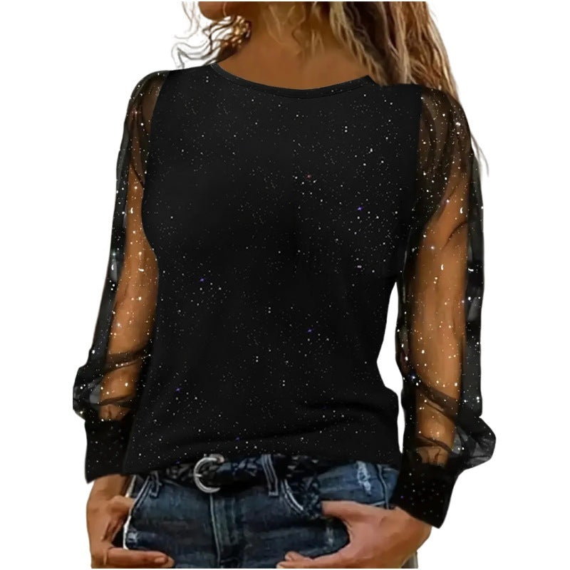 Ladies New Long Sleeve Crew Neck Casual Loose-fitting T-shirt Top