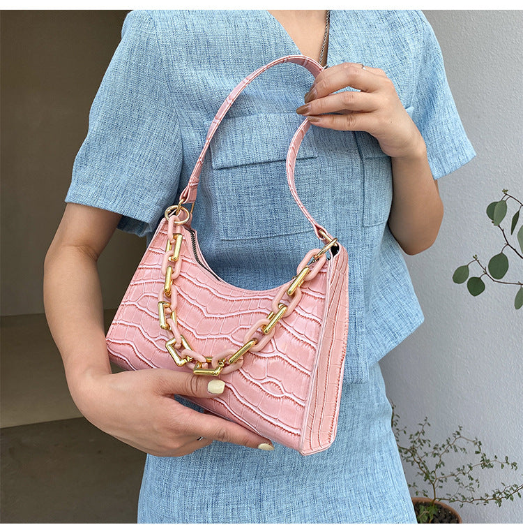 Fashion Stone Texture Shoulder Bag With Chain Women's Underarm Bag