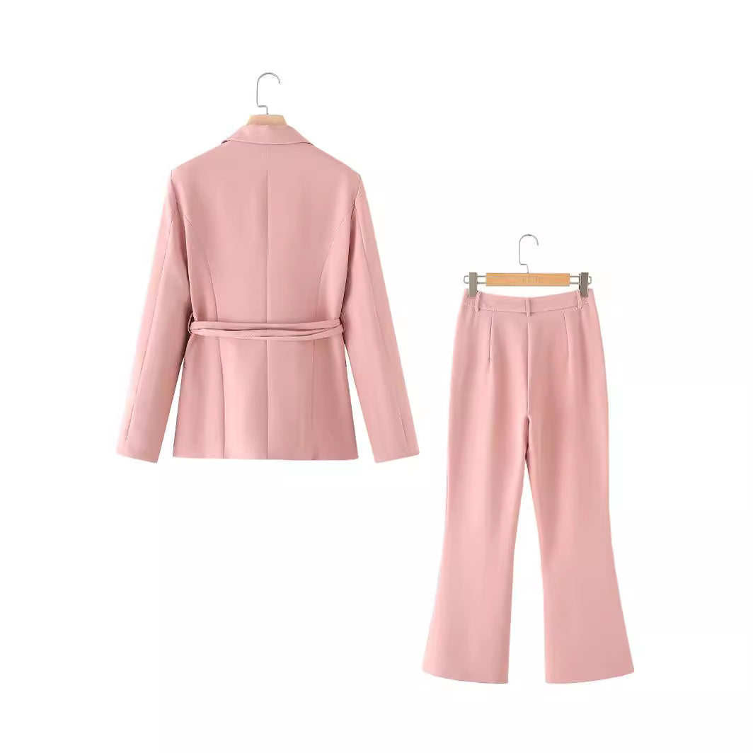 Fashion Temperament Series Belt Pants Suit