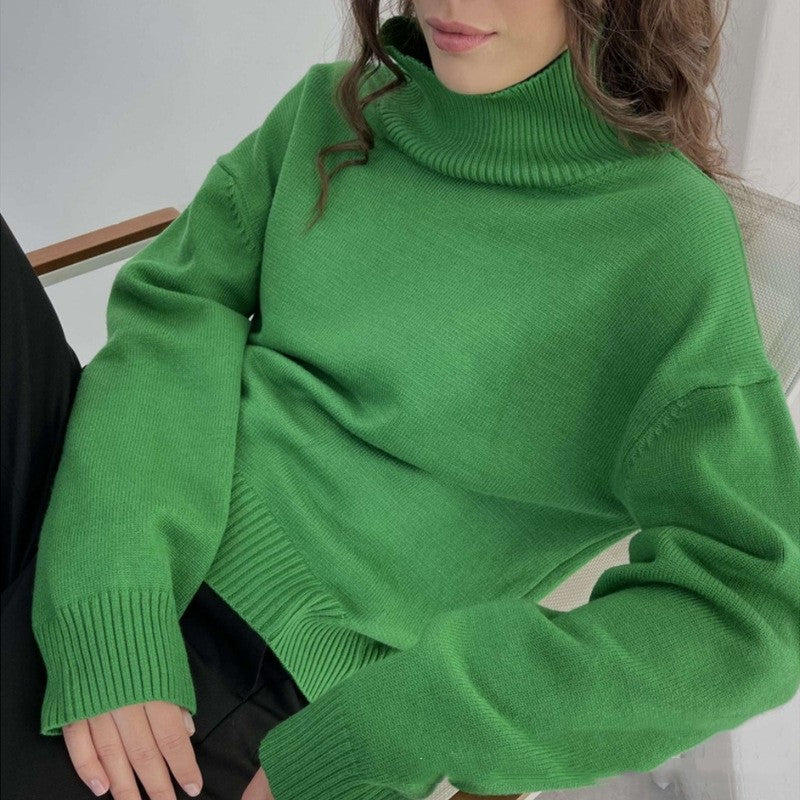 Belle High Collar Loose Knitted Top Sweaters Women's Clothing