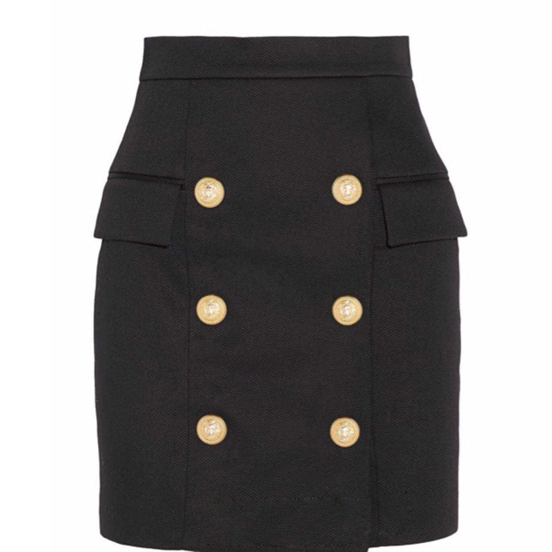 Business Wear Metal Lion business Button Mini Skirt