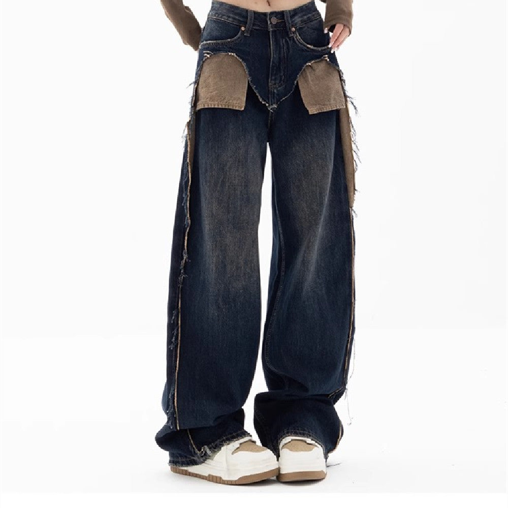 Spring New Niche Design Contrast Color Jeans