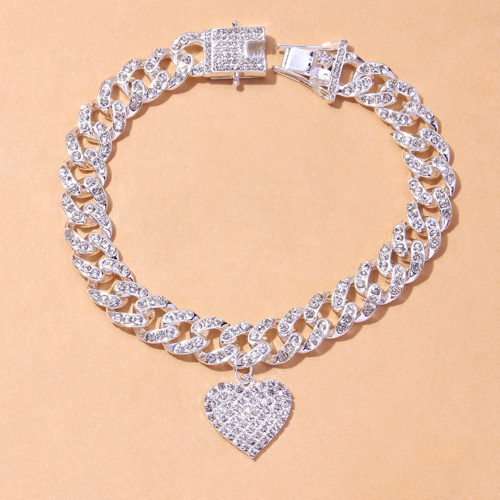 Fashion Jewelry Luxury Full Diamond Heart Pendant Anklet