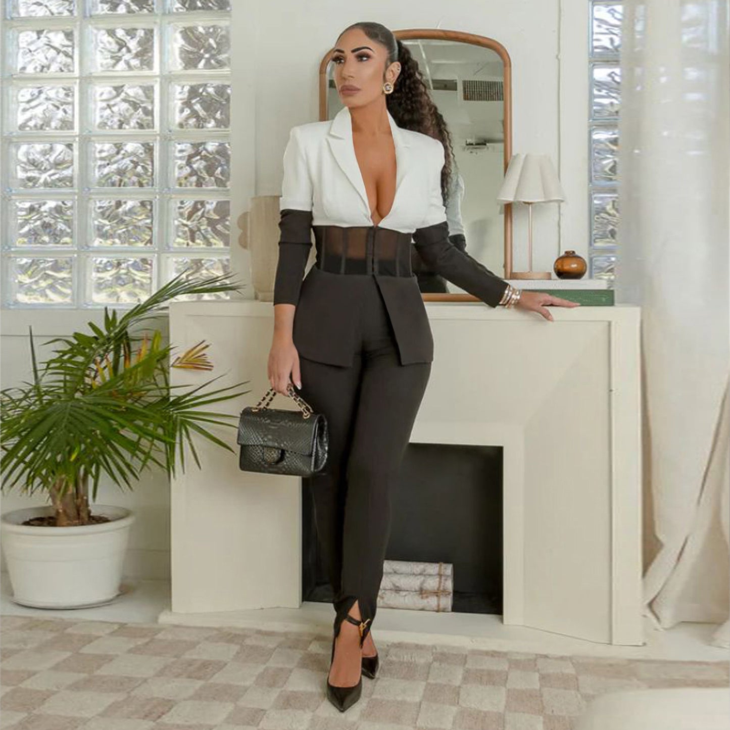 Suit Color Contrast Patchwork Casual Two-piece Suit