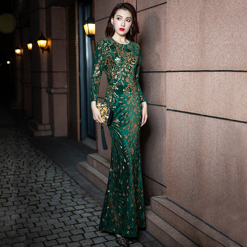 Women's Fashion Heavy Industry Temperament Banquet Sequined Dress