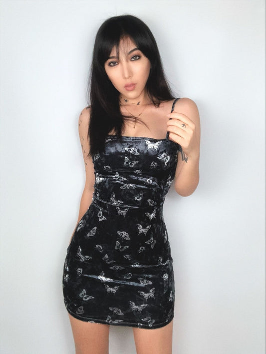 Sexy tight vintage retro velvet butterfly dress