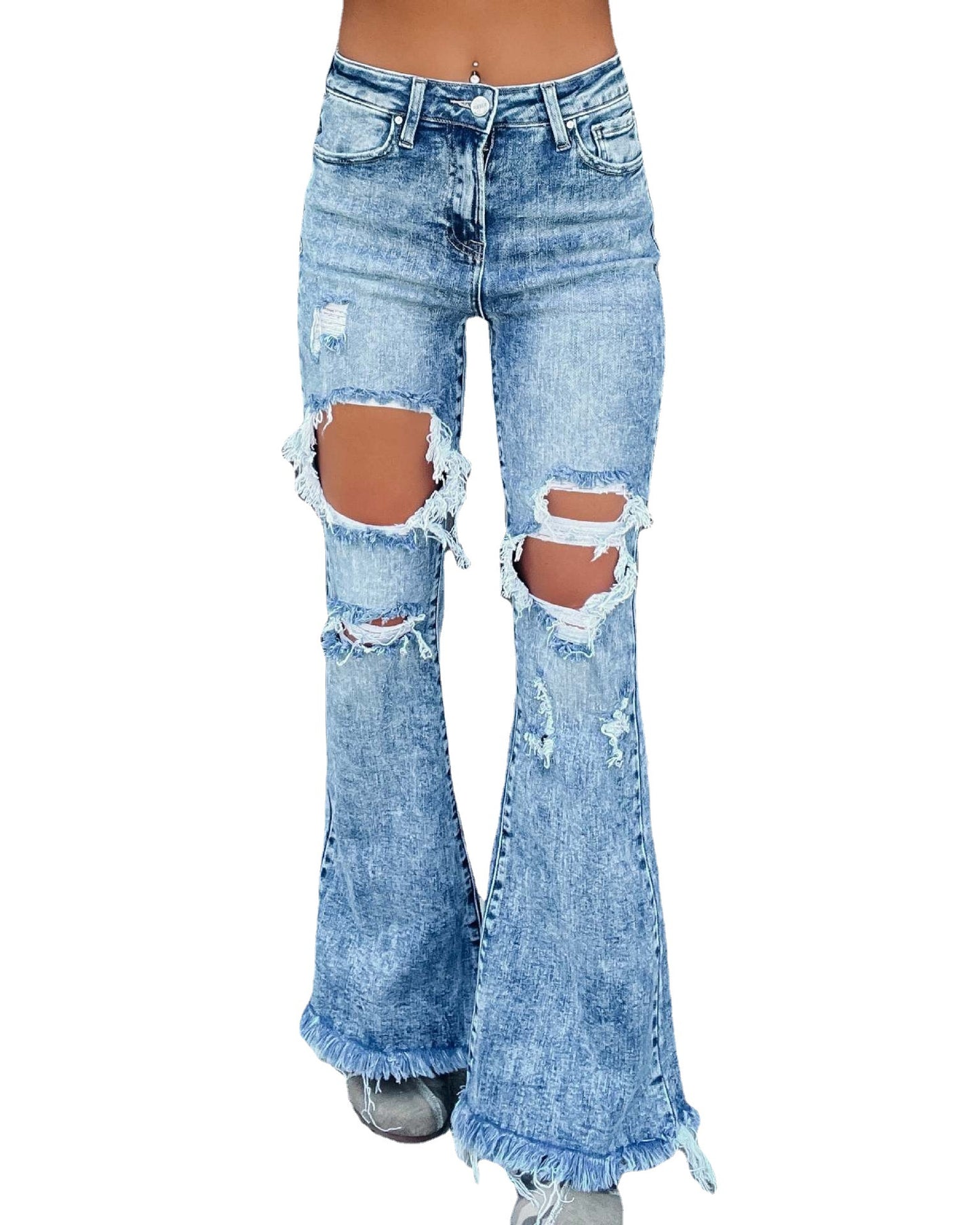 Fashion Denim Women's Hole Raw Hem Jeans