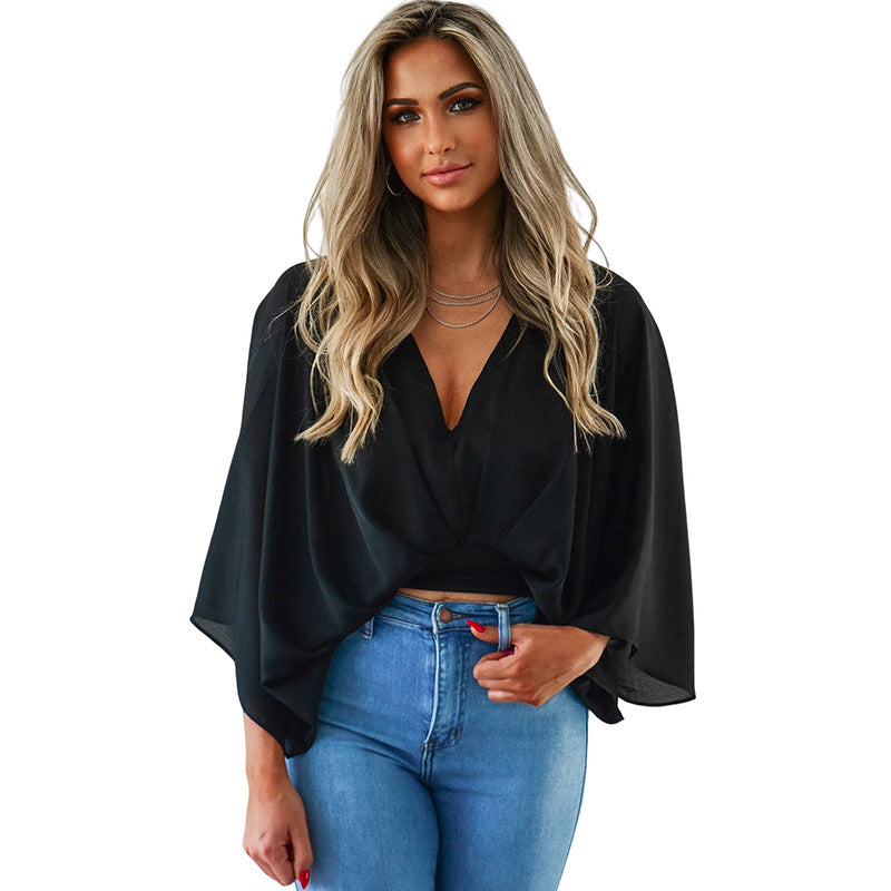 Women's Fashion Loose Solid Color Pullover Chiffon Shirt