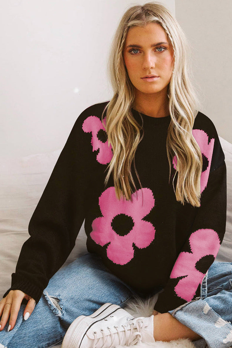 European And American Fashion Floral Print Warm Sweater Woman