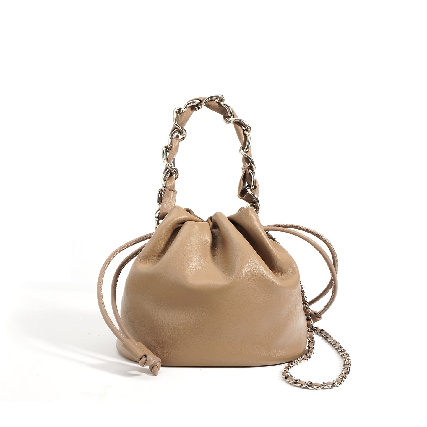 Women's Fashion Leather Drawstring Crossbody Bucket Bag