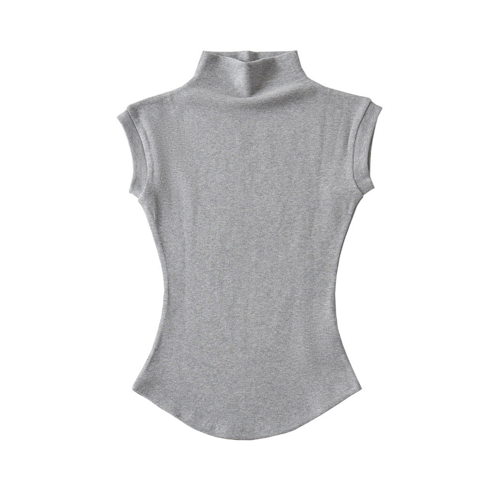 Women's Half Turtleneck Ant Waist Sleeveless Top