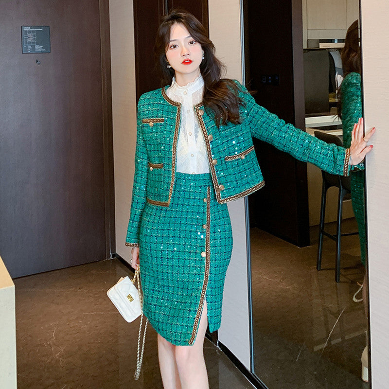 Boss Green Tweed Coat Irregular Sheath Skirt Suit