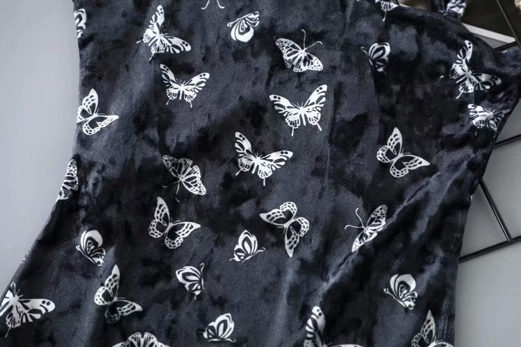 Sexy tight vintage retro velvet butterfly dress