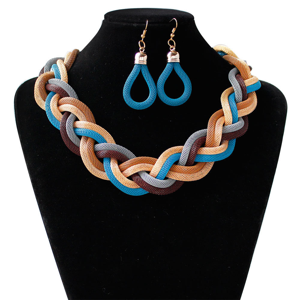 Cute Hand-woven rope necklace chain and earring set