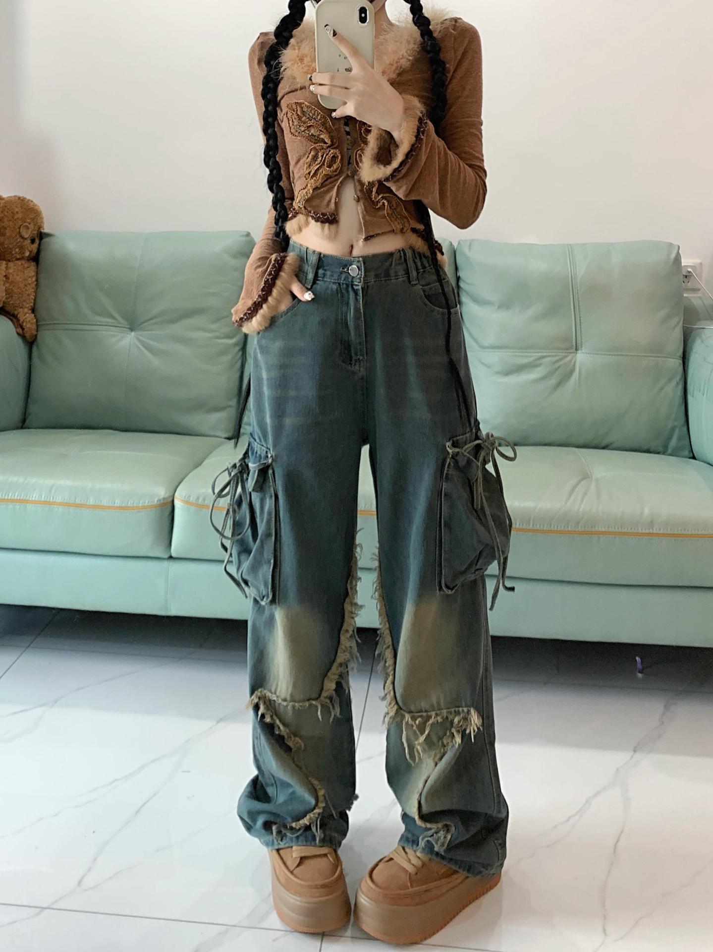 Retro Five-pointed Star Loose-fitting Slimming Denim Pants