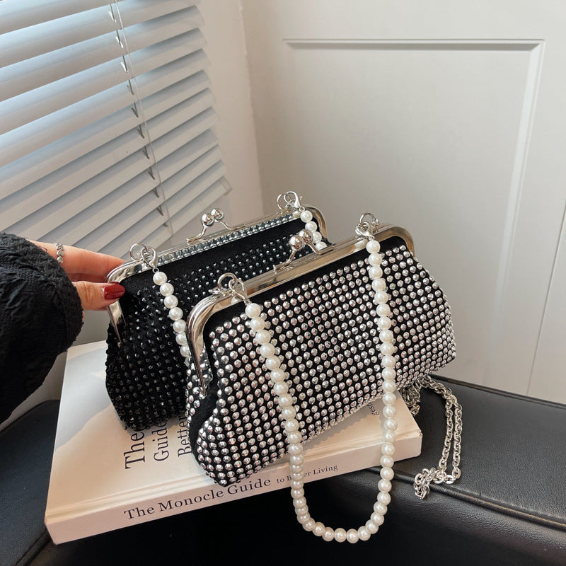 Fashion Personality And Creativity All-match Clipped Button Chain Crossbody Dinner Diamond Bag