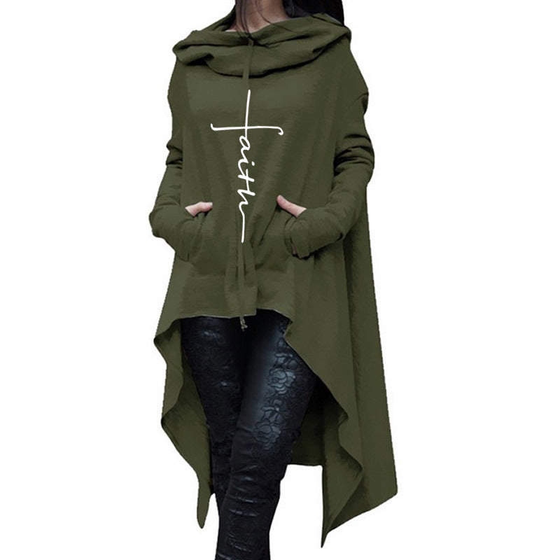 Faith Long embroidered cloak hooded sweater