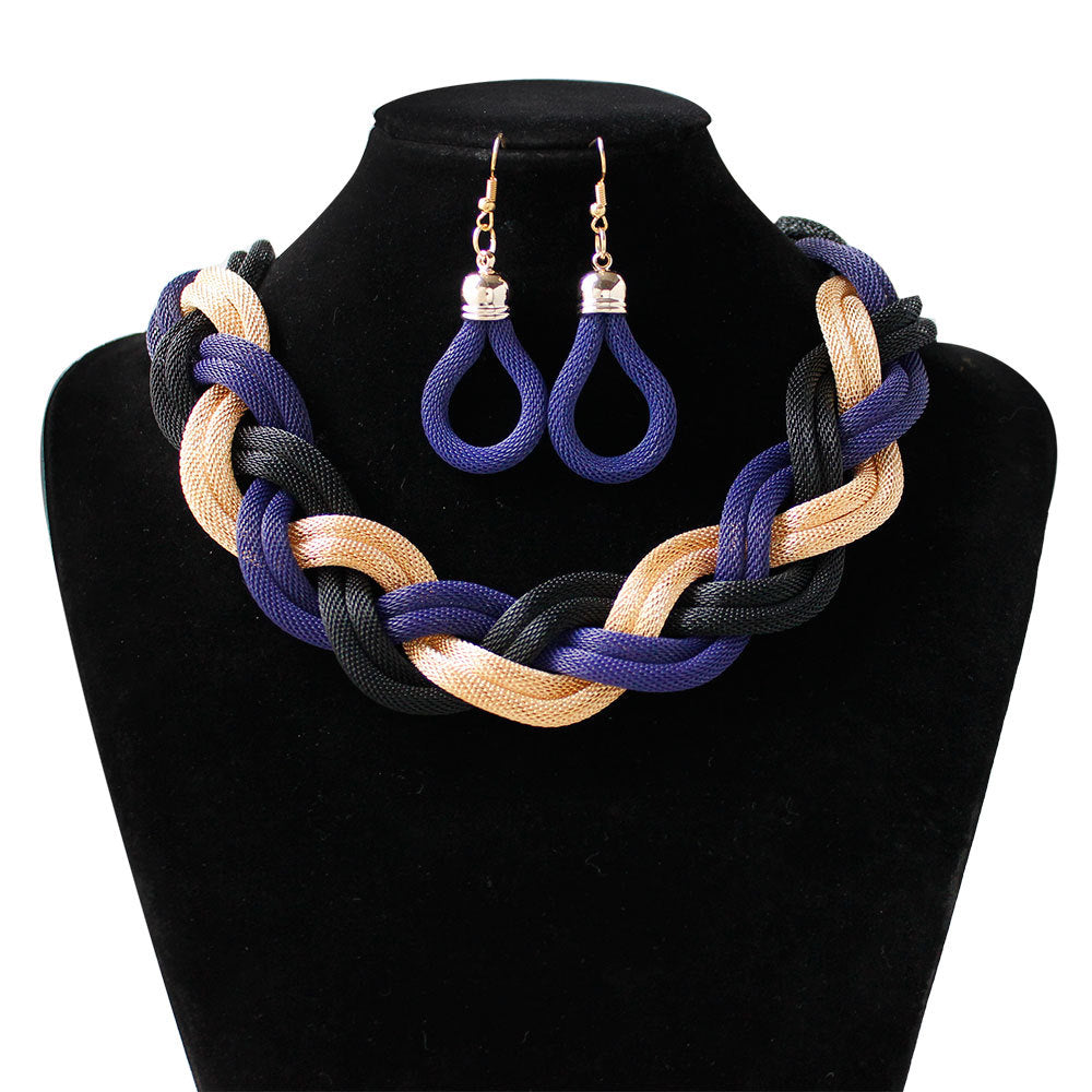 Cute Hand-woven rope necklace chain and earring set