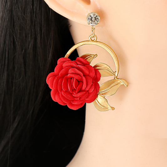 Hanging Cloth Flower Earrings