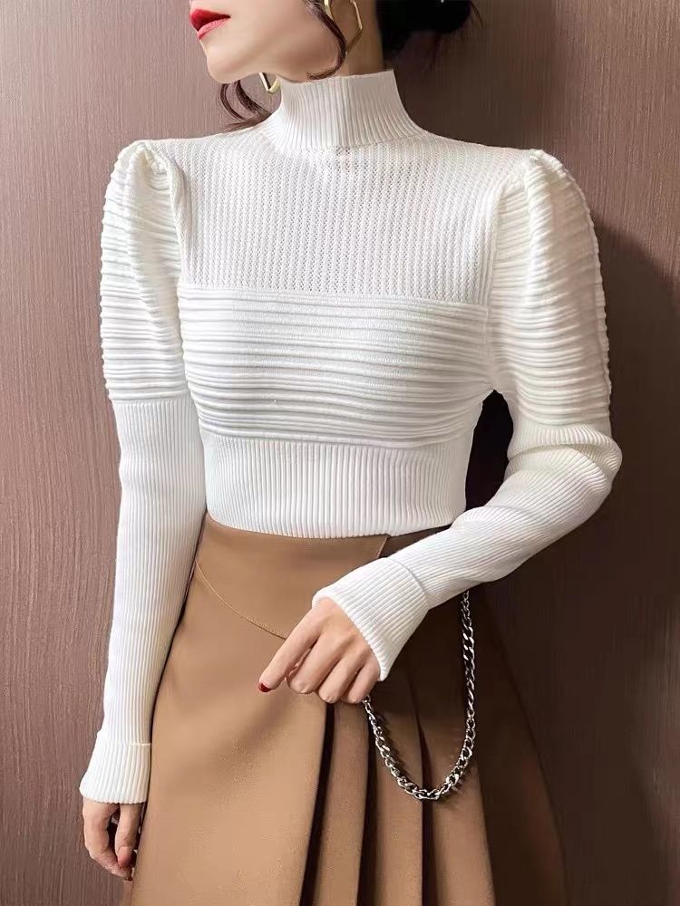 Half Turtleneck Slimming Puff Sleeve Sweater