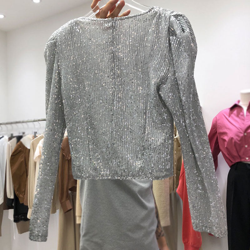 Women's Unique Design Sequined Long-sleeved T-shirt