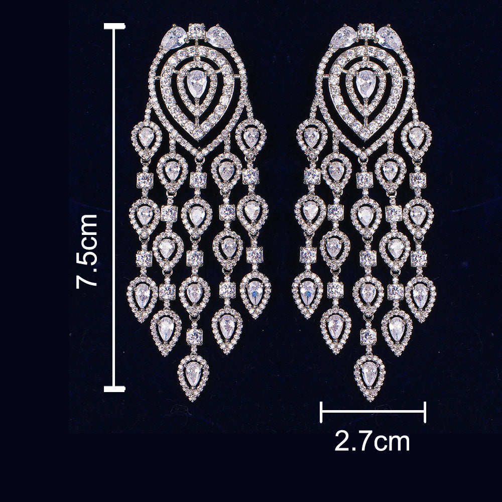 European And American Fashion Long Full Diamond Inlaid Exaggerated Large Earrings