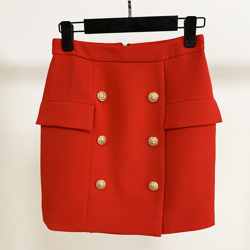 Business Wear Metal Lion business Button Mini Skirt