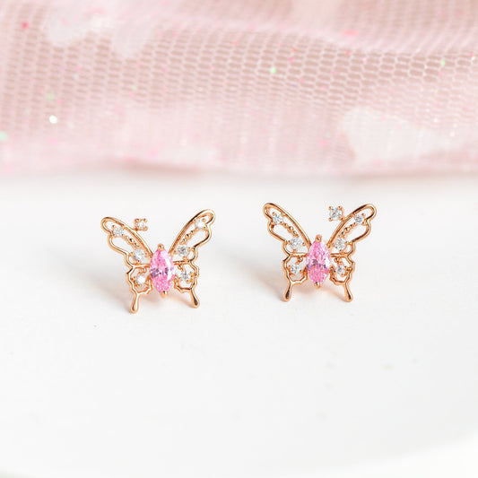 Hollow Out Butterfly Studs Micro Inlaid Zircon Sterling Silver earrings