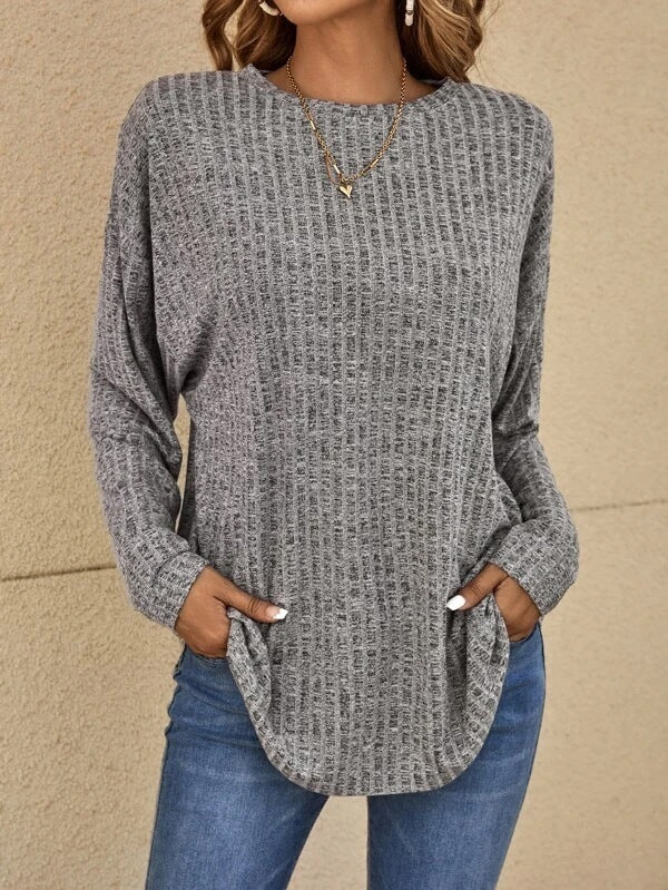 Knitted Round Neck Sunken Stripe Sweater