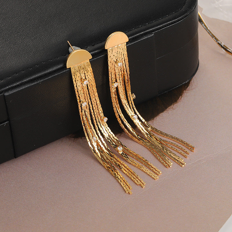 Tassel Earrings Female Exaggerated High Sense Metallic Commuter Ins Temperament