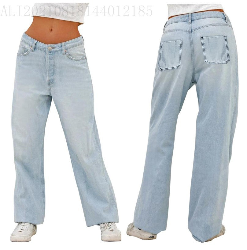 European And American Style Jeans High Waist Loose Wide Legs Type