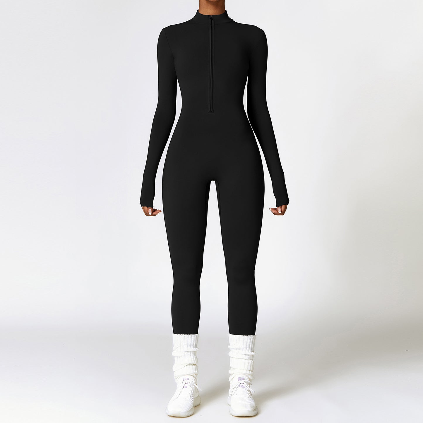 Warm Zipper Long-sleeved Yoga Jumpsuit Bodysuit