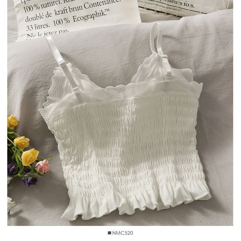 French Pleated Lace Small Sling Top