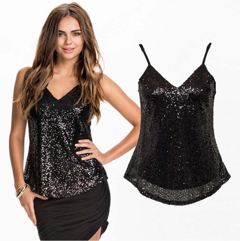 Sleeveless Sparkle Shimmer Camisole Vest Sequin Tank Tops