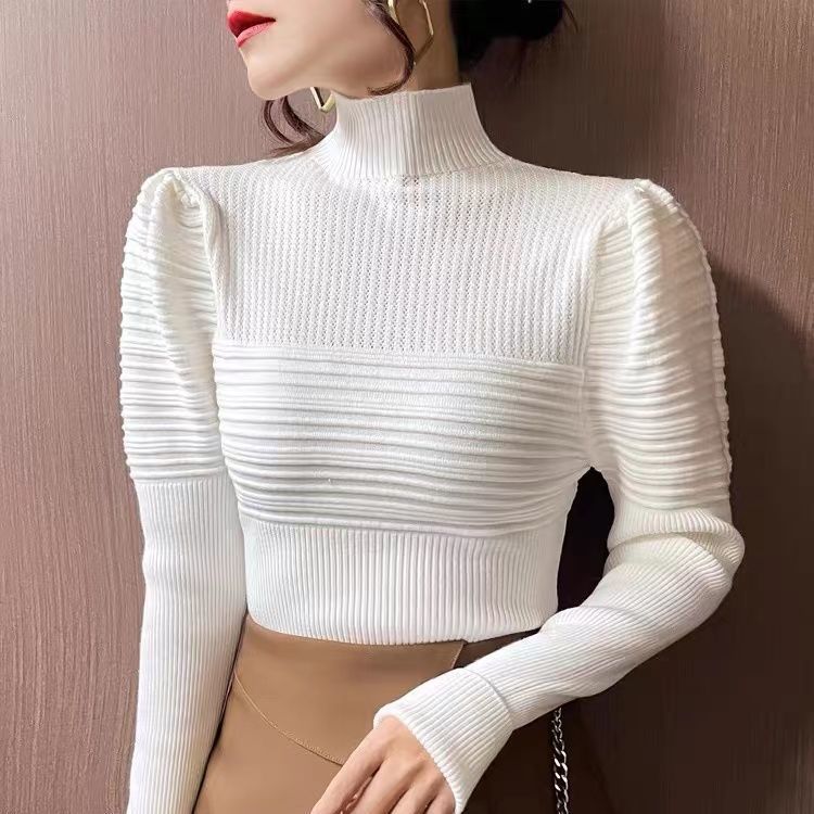 Half Turtleneck Slimming Puff Sleeve Sweater