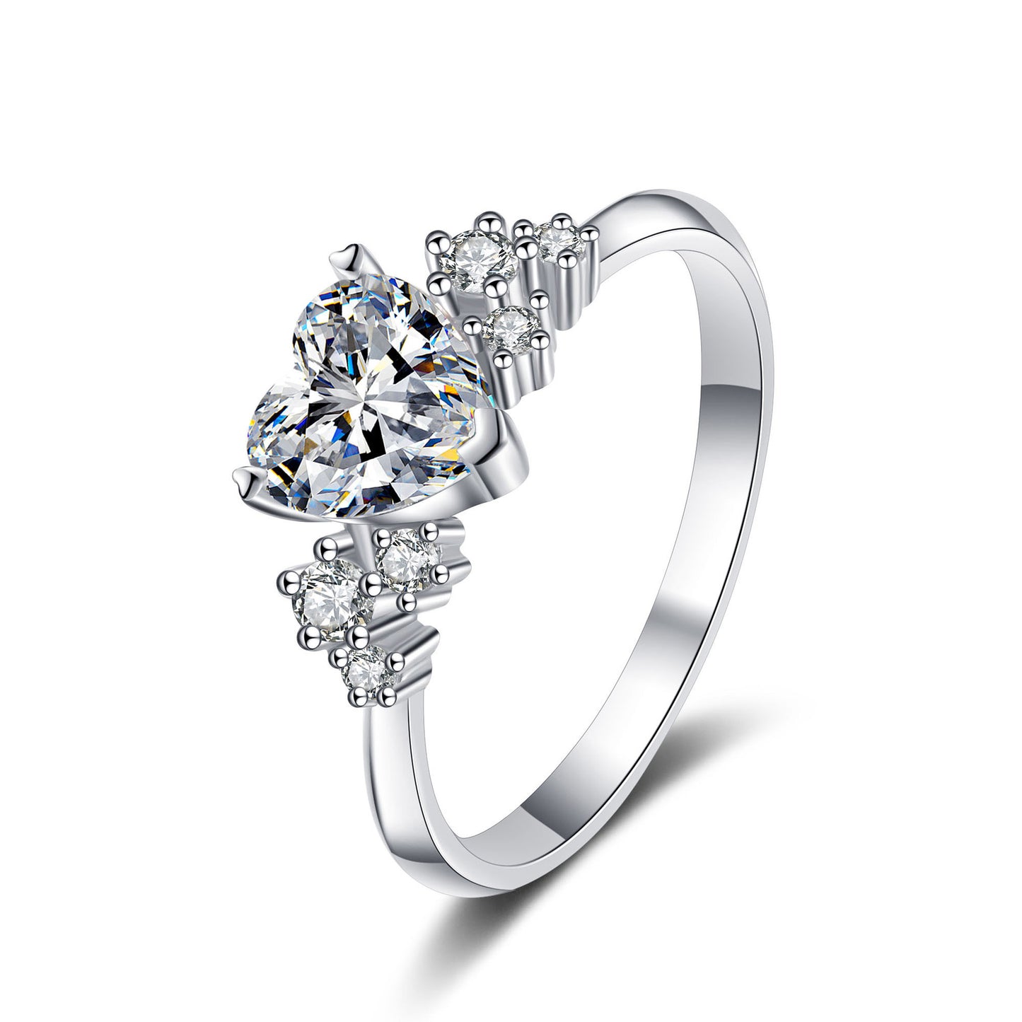 Fashion 925 Sterling Silver Heart-shaped Moissanite Ring