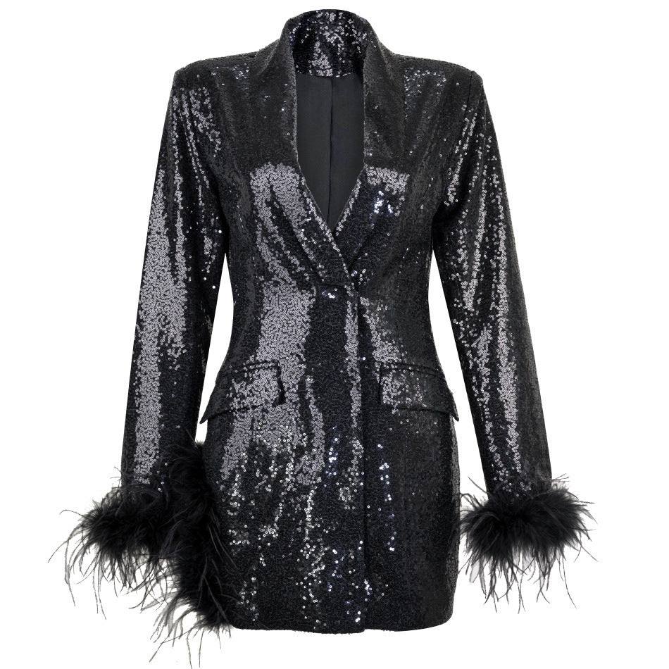 Sequins Feather stitching suit Dress