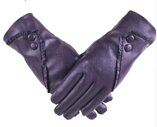 PU gloves with lace and button