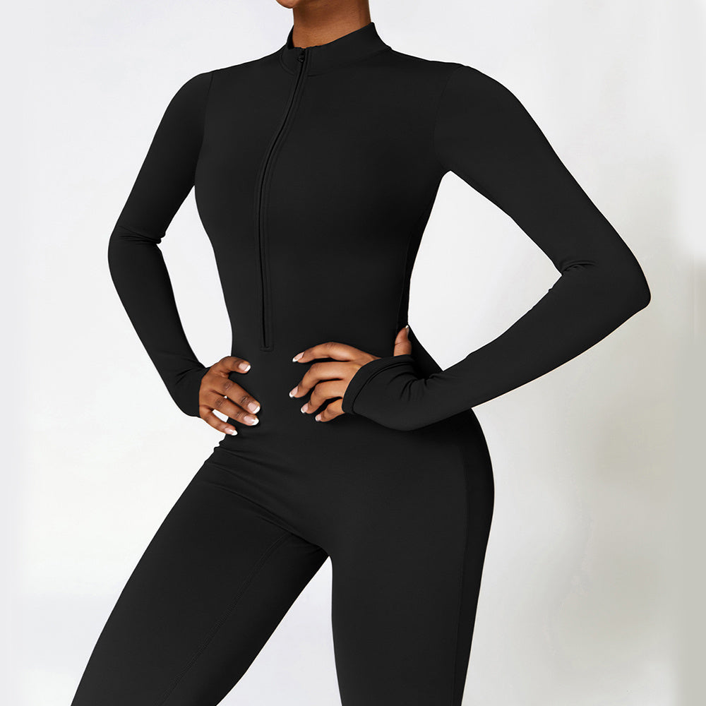 Warm Zipper Long-sleeved Yoga Jumpsuit Bodysuit