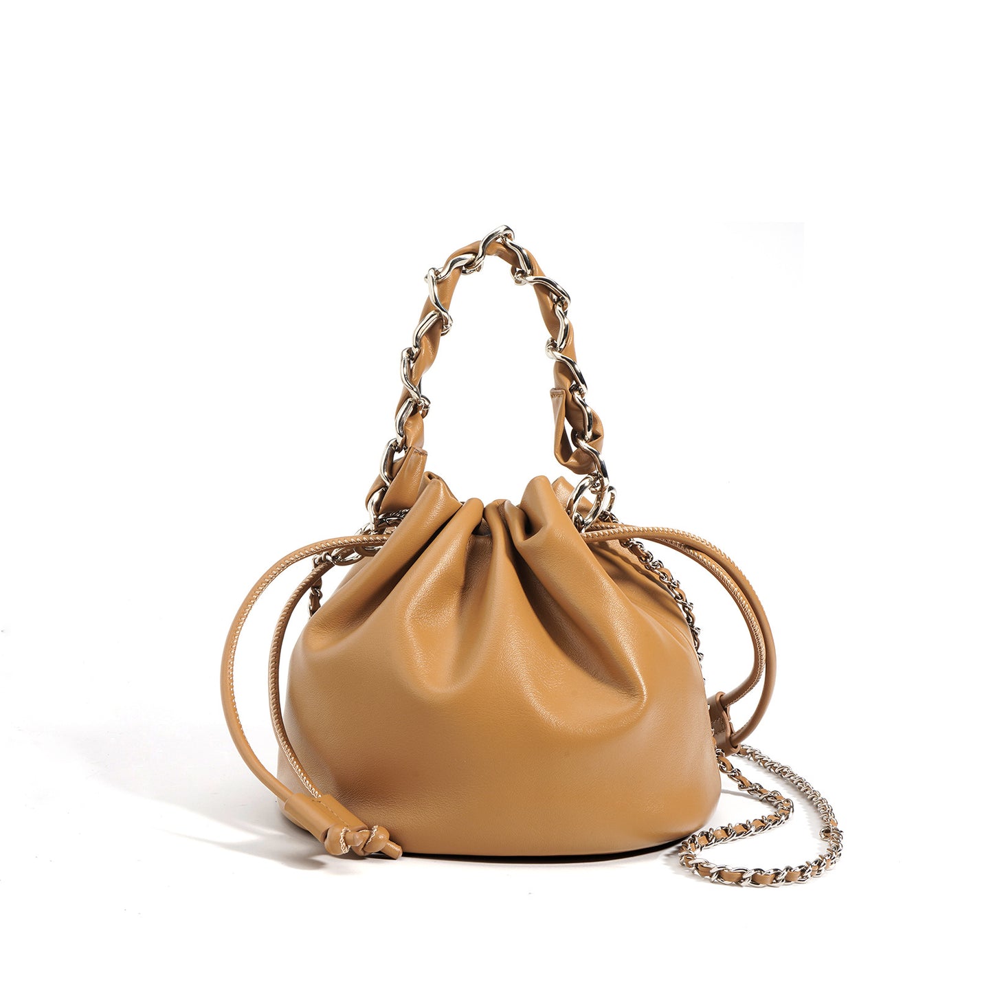 Women's Fashion Leather Drawstring Crossbody Bucket Bag