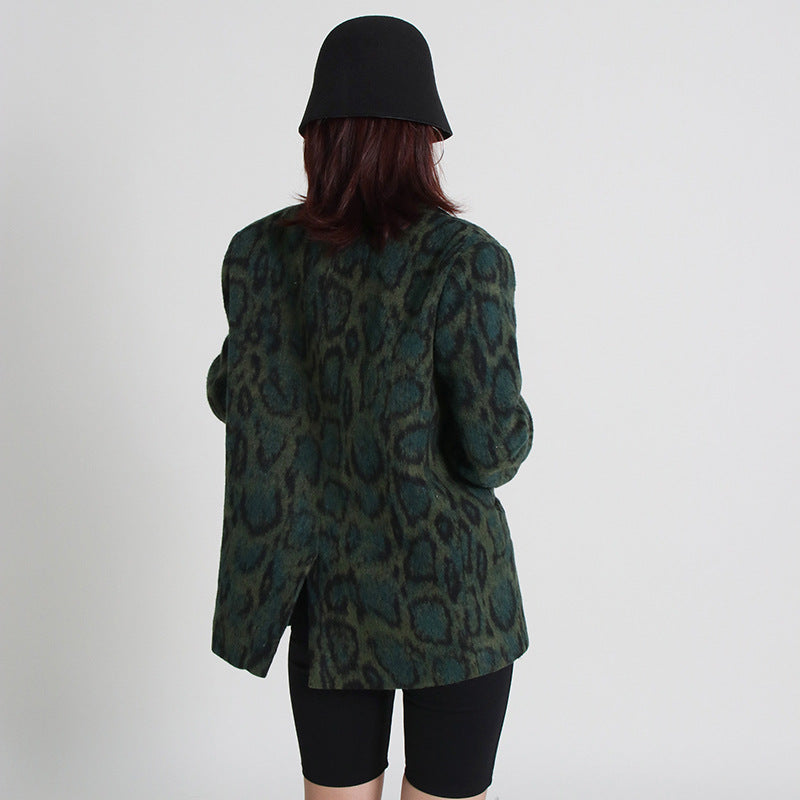 Women's Fashion Elegance Retro Lapel Long Sleeve Leopard Print Coat