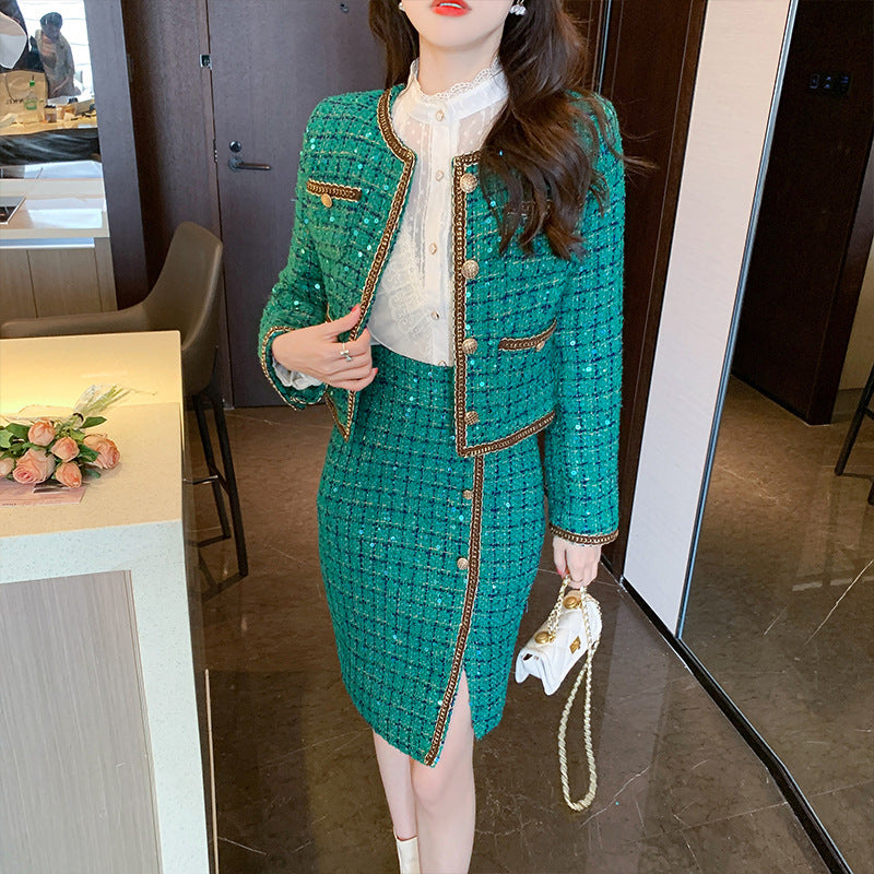 Boss Green Tweed Coat Irregular Sheath Skirt Suit