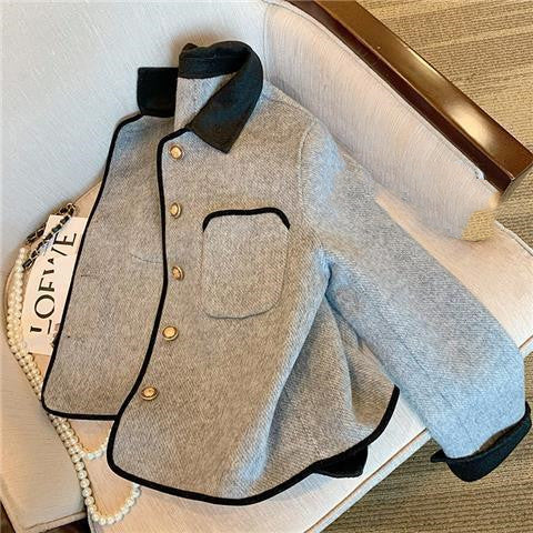 Gray Woolen Thick Coat Women's Elegant Jacket