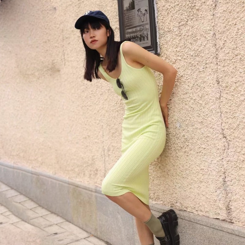 New Solid Color Knitted Dress