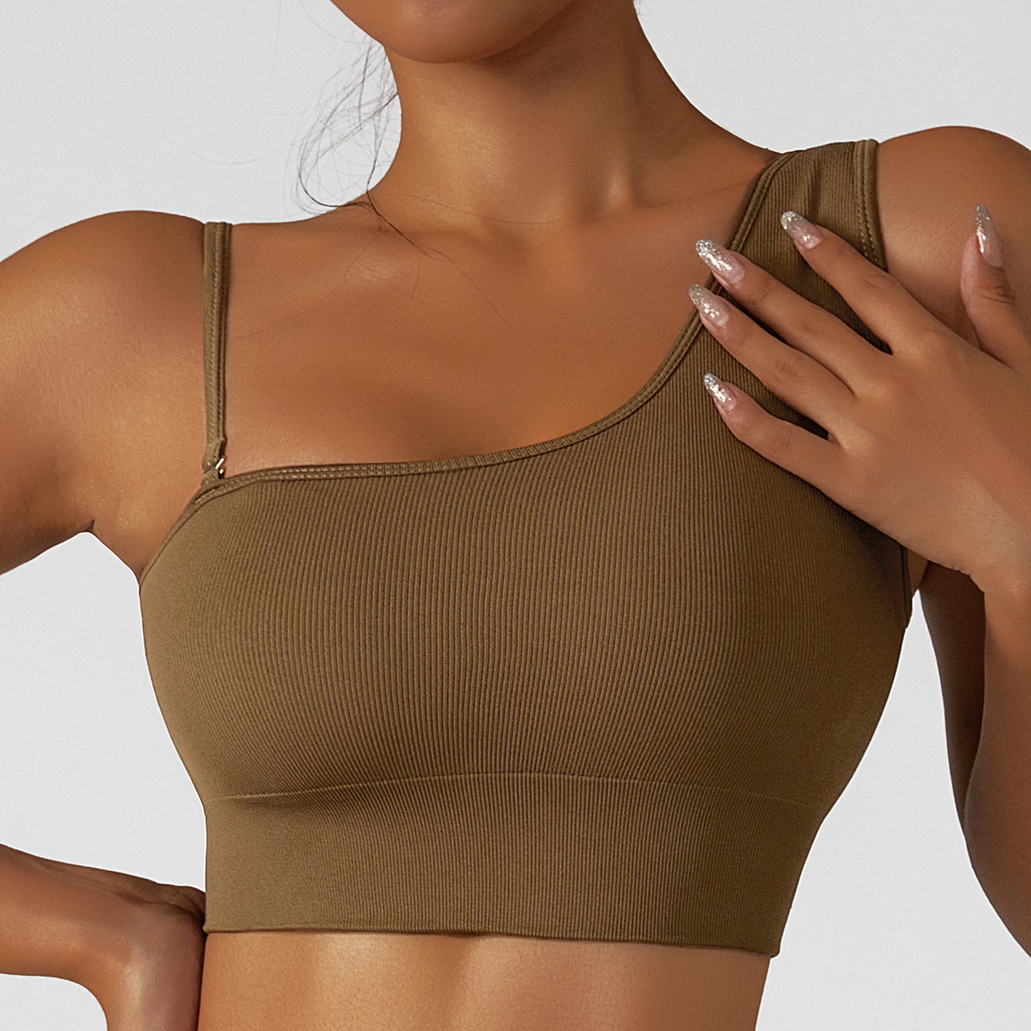 Sexy Sloping Shoulder Yoga Clothes Top With Irregular Movement