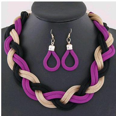 Cute Hand-woven rope necklace chain and earring set