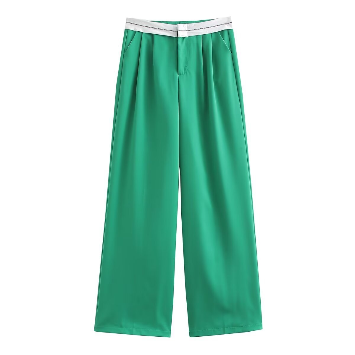 Multi-color High Waist Straight Solid Color Contrast Color Casual Trousers